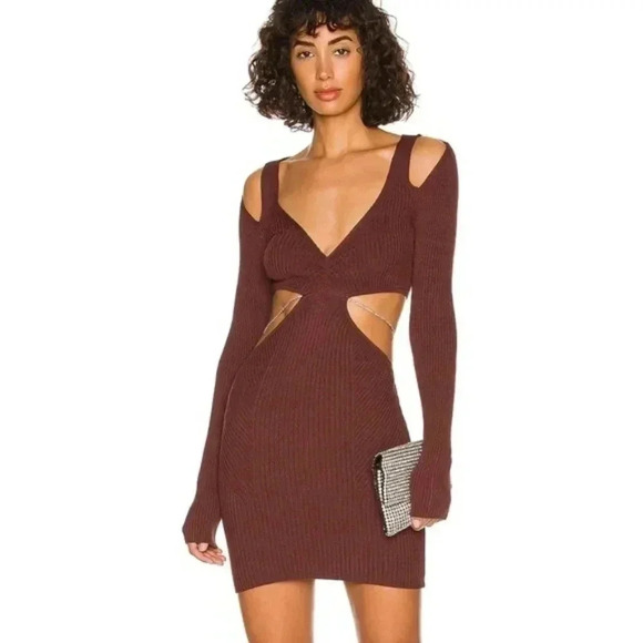 NWT h:ours Caeden Knit Dress with Chain in Chocolate - Picture 1 of 13